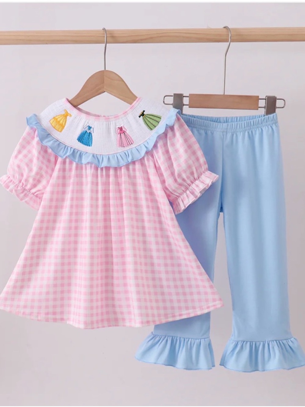 Honeydew USA Pink Gingham Top with Light Blue Ruffle Pants